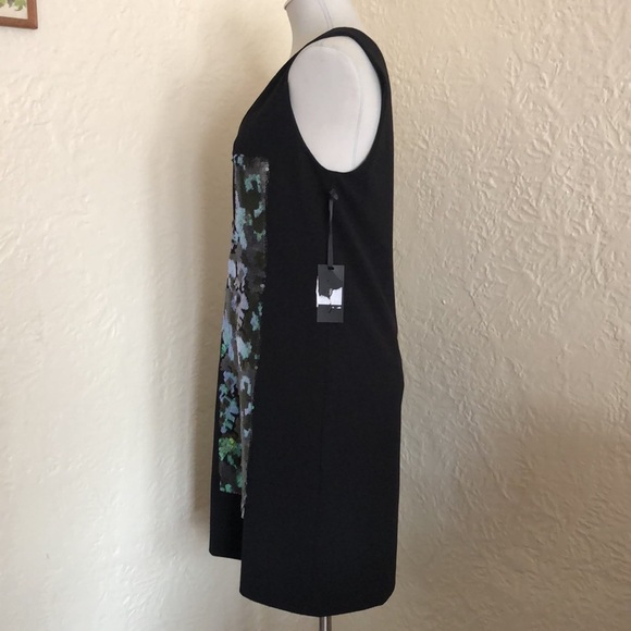 Vera Wang Black Iridescent Green Sequined V-Neck Shift Dress 6 - Picture 6 of 14